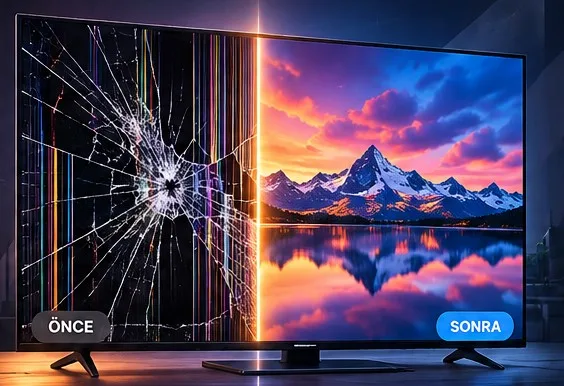 Kırık TV ekranı: önce ve sonra